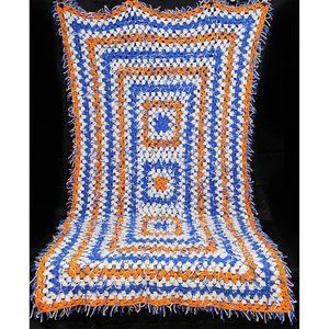 Hand Crochet Striped Multicolor Long Couch Sofa Blanket Throw Afghan Shag Fringe